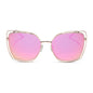 diff eyewear featuring the jacqueline square sunglasses with a champagne frame and pink mirror lenses front view