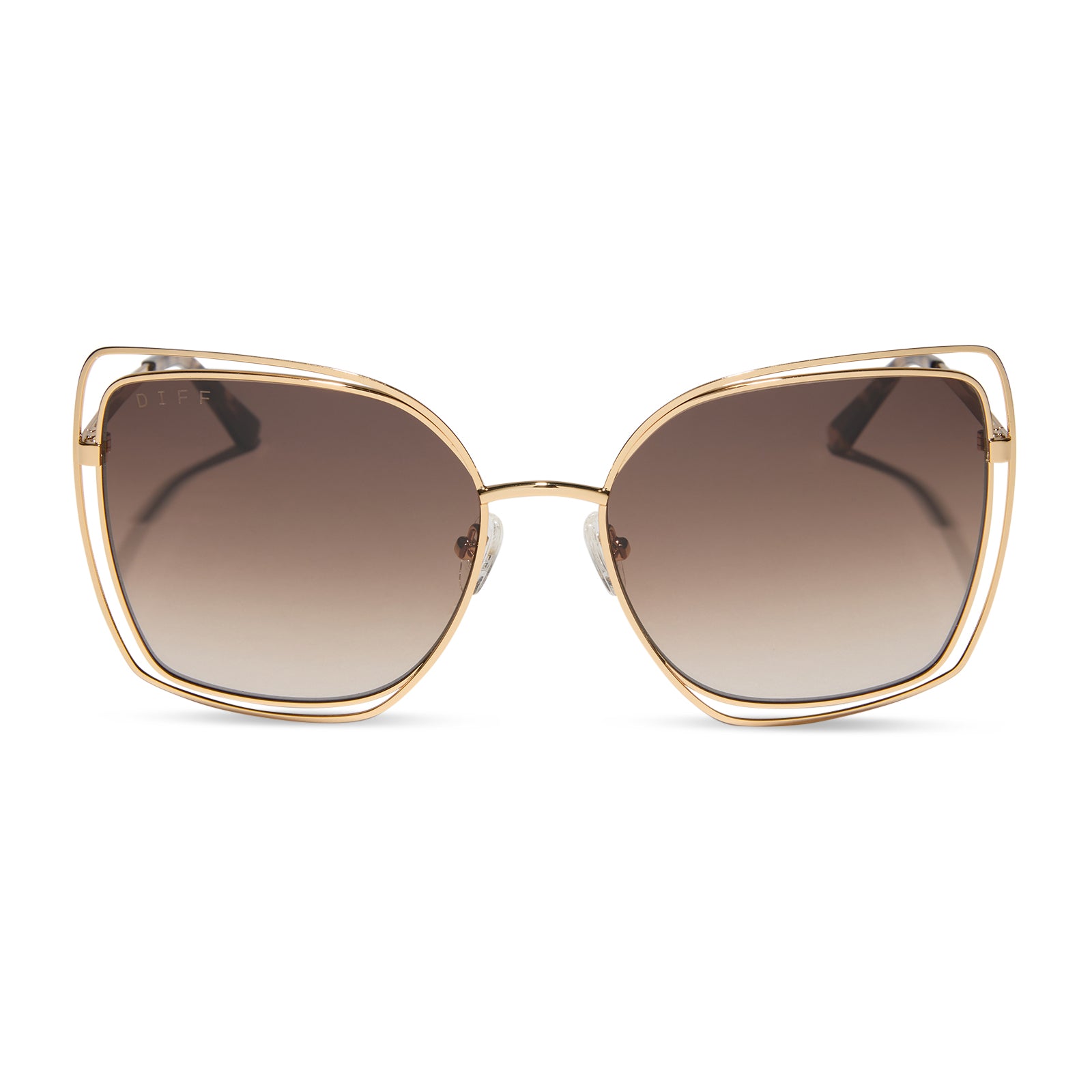 diff eyewear wholesale jacqueline square sunglasses with a gold frame and brown gradient lenses front view