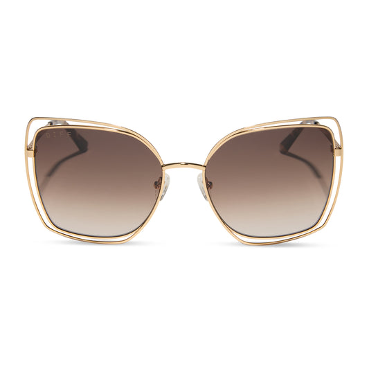 diff eyewear wholesale jacqueline square sunglasses with a gold frame and brown gradient lenses front view