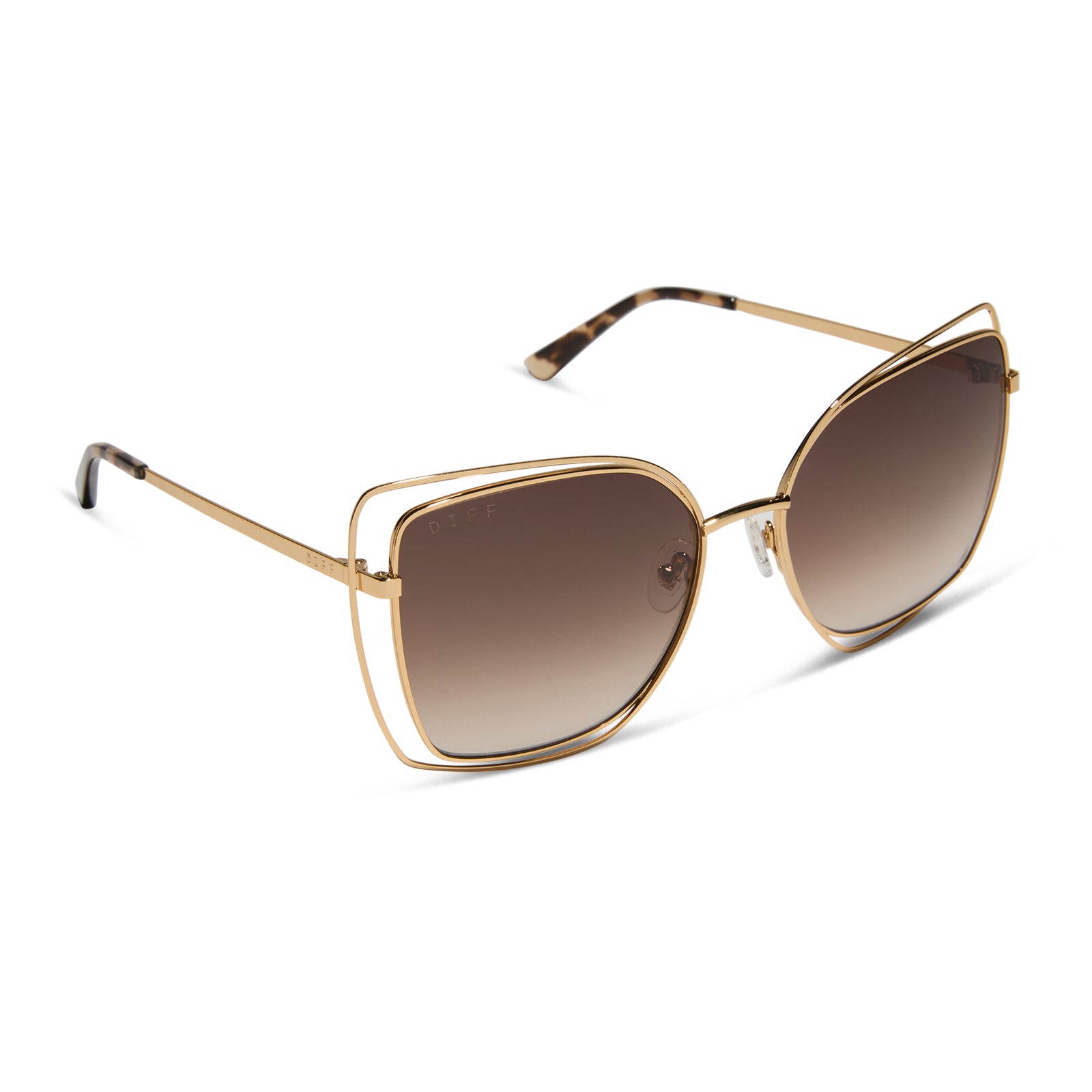 diff eyewear wholesale jacqueline square sunglasses with a gold frame and brown gradient lenses angled view