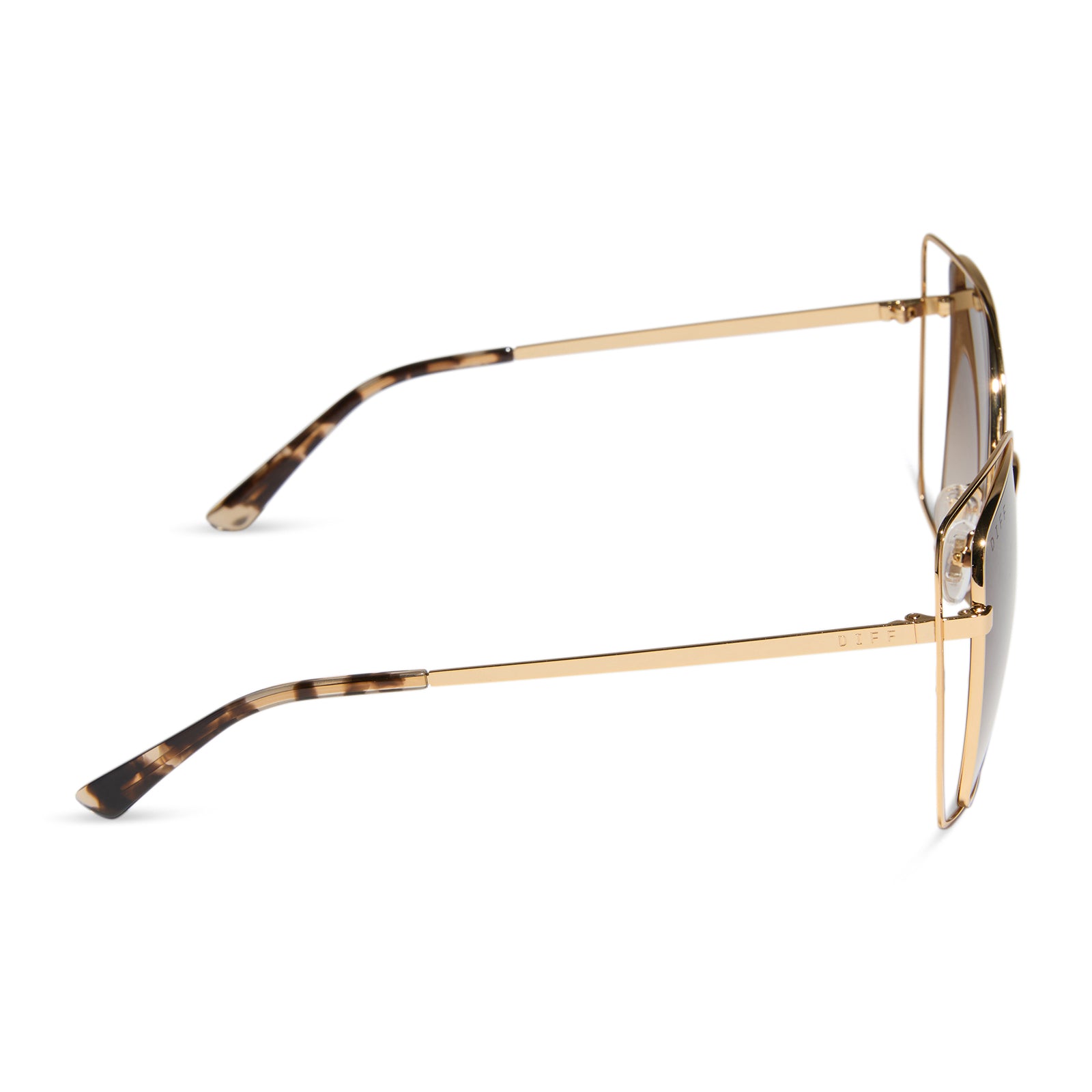 diff eyewear wholesale jacqueline square sunglasses with a gold frame and brown gradient lenses side view