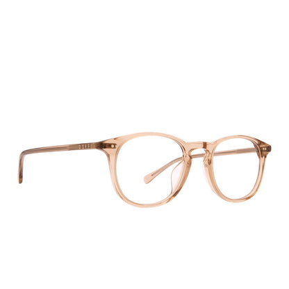diff eyewear jaxson square glasses with a vintage crystal frame and prescription lenses angled view