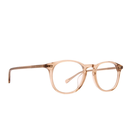 diff eyewear jaxson square glasses with a vintage crystal frame and prescription lenses angled view