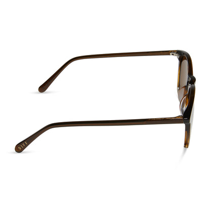 diff eyewear jaxson xl square sunglasses with a mocha brown acetate frame and brown polarized lenses side view