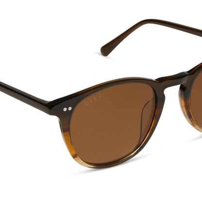 diff eyewear jaxson xl square sunglasses with a mocha brown acetate frame and brown polarized lenses detailed view