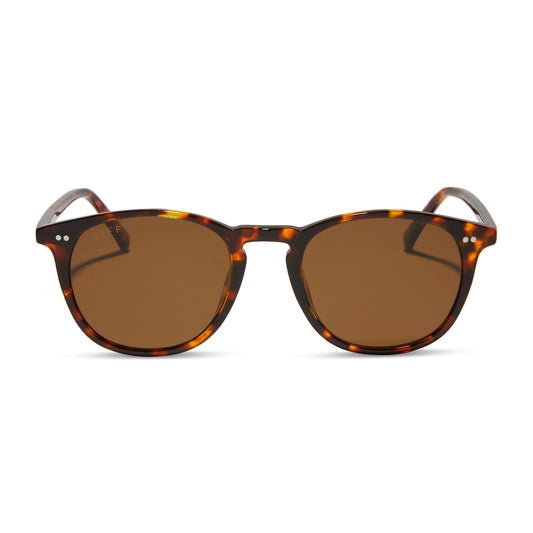 diff eyewear featuring the jaxson xl square sunglasses with a rich tortoise frame and brown polarized lenses front view