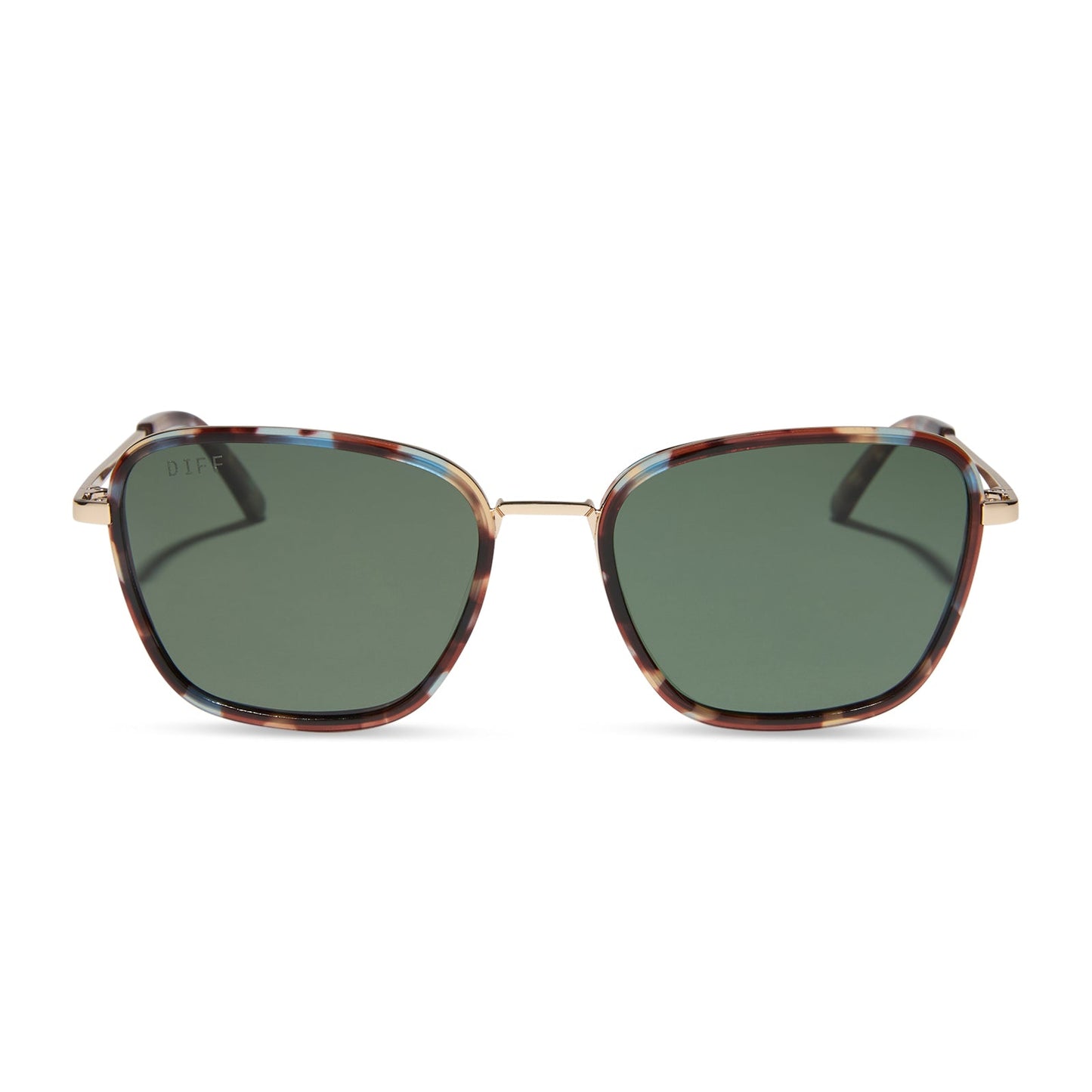 jena sims x diff eyewear featuring the hope cateye sunglasses with a blue color pop frame and g15 polarized lenses front view