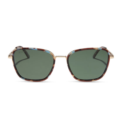 jena sims x diff eyewear featuring the hope cateye sunglasses with a blue color pop frame and g15 polarized lenses front view