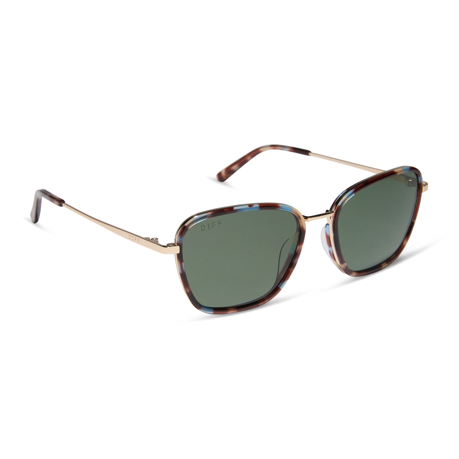 jena sims x diff eyewear featuring the hope cateye sunglasses with a blue color pop frame and g15 polarized lenses angled view