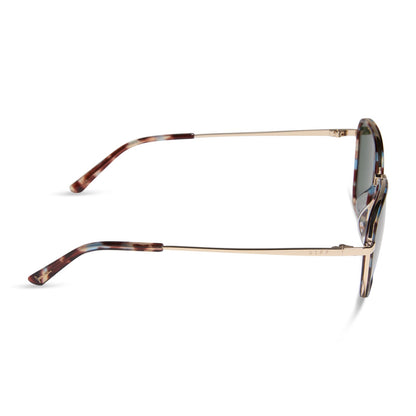 jena sims x diff eyewear featuring the hope cateye sunglasses with a blue color pop frame and g15 polarized lenses side view