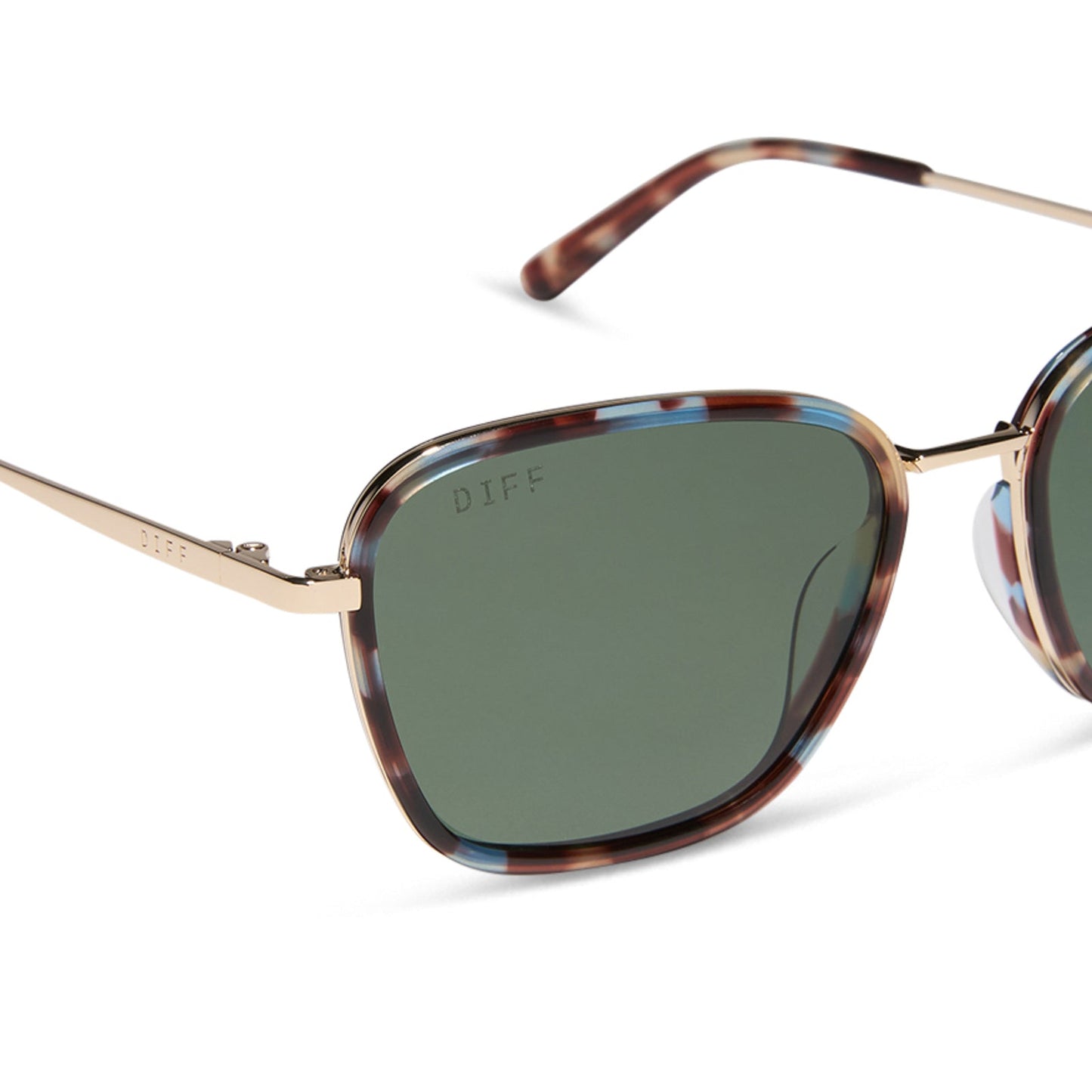 jena sims x diff eyewear featuring the hope cateye sunglasses with a blue color pop frame and g15 polarized lenses detailed view