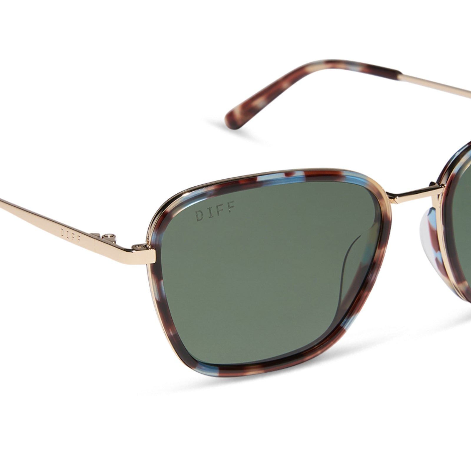 jena sims x diff eyewear featuring the hope cateye sunglasses with a blue color pop frame and g15 polarized lenses detailed view