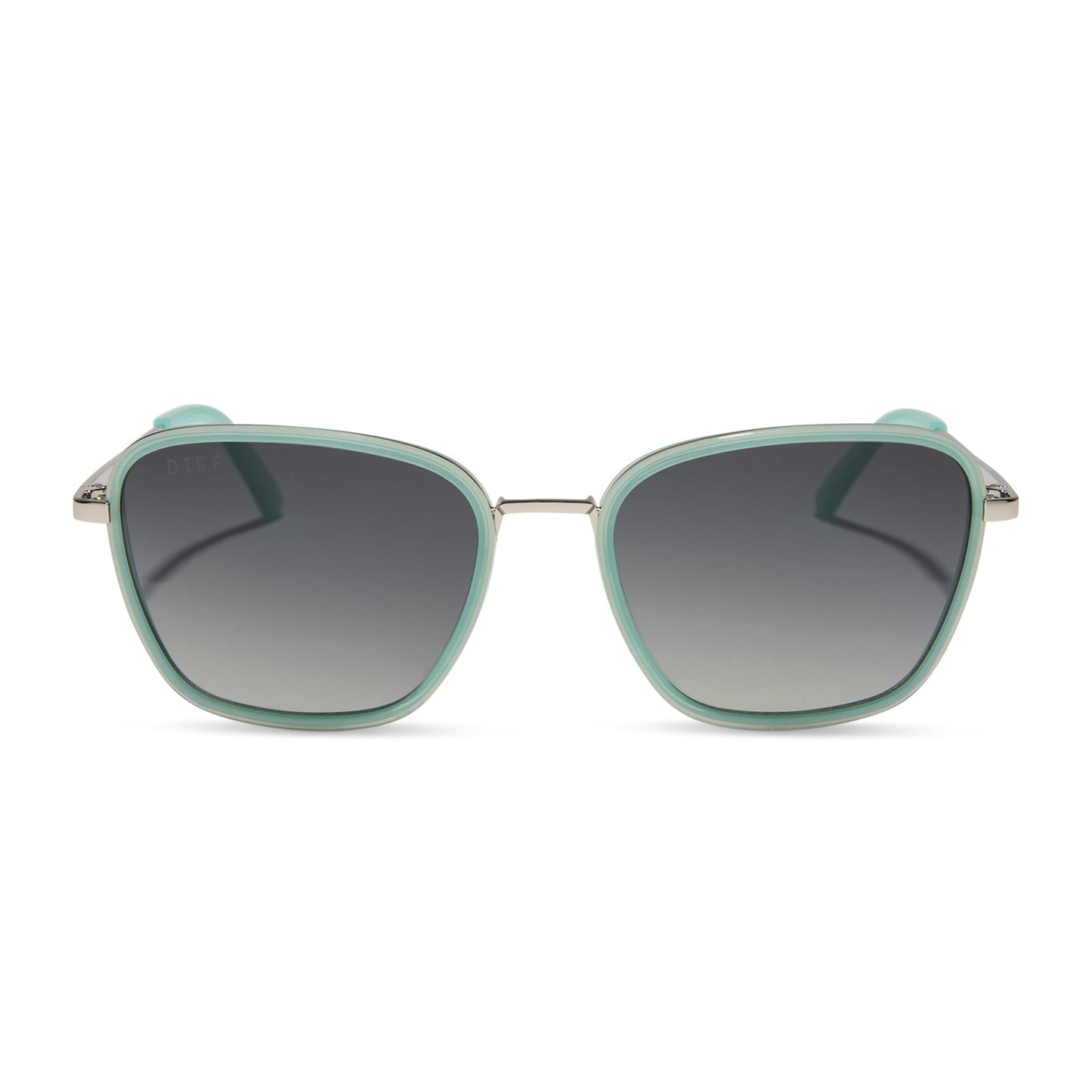 jena sims x diff eyewear featuring the hope cat eye sunglasses with a bronco blue frame and grey gradient polarized lenses front view