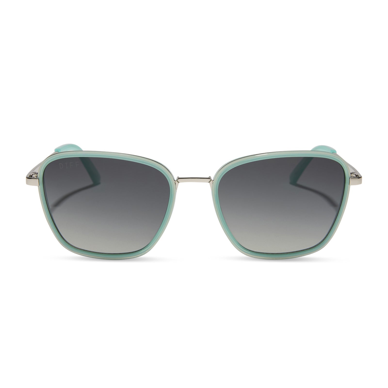 jena sims x diff eyewear featuring the hope cat eye sunglasses with a bronco blue frame and grey gradient polarized lenses front view