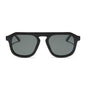 jena sims x diff eyewear featuring the sims navigator sunglasses with a black acetate with gold metal frame and grey gradient polarized lenses front view