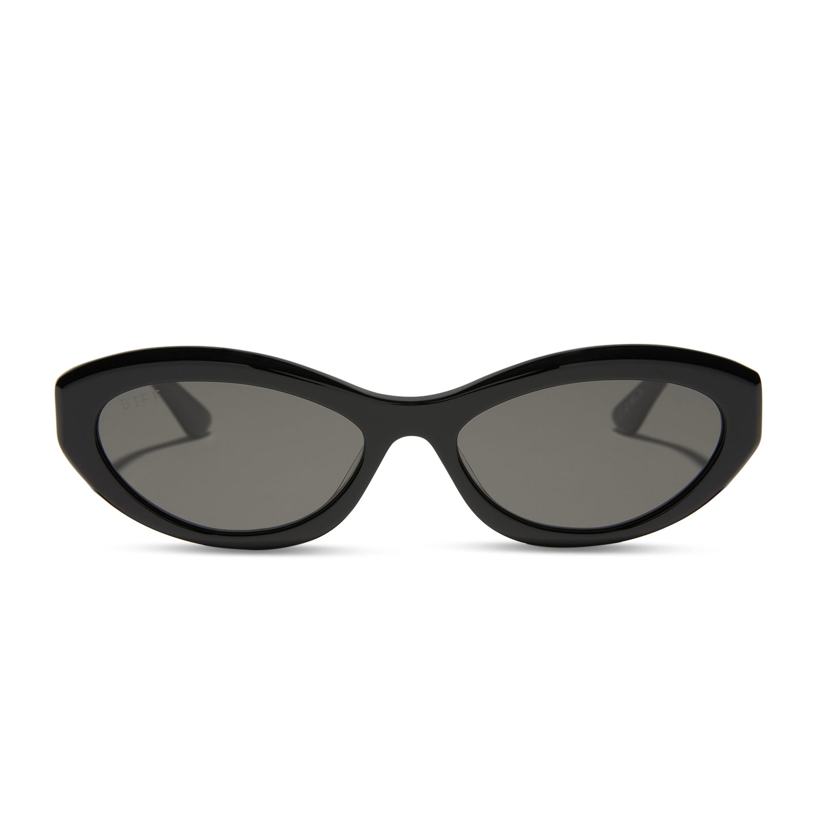 jessie james decker x diff eyewear featuring the dolce bella oval sunglasses with a black frame and grey lenses front view