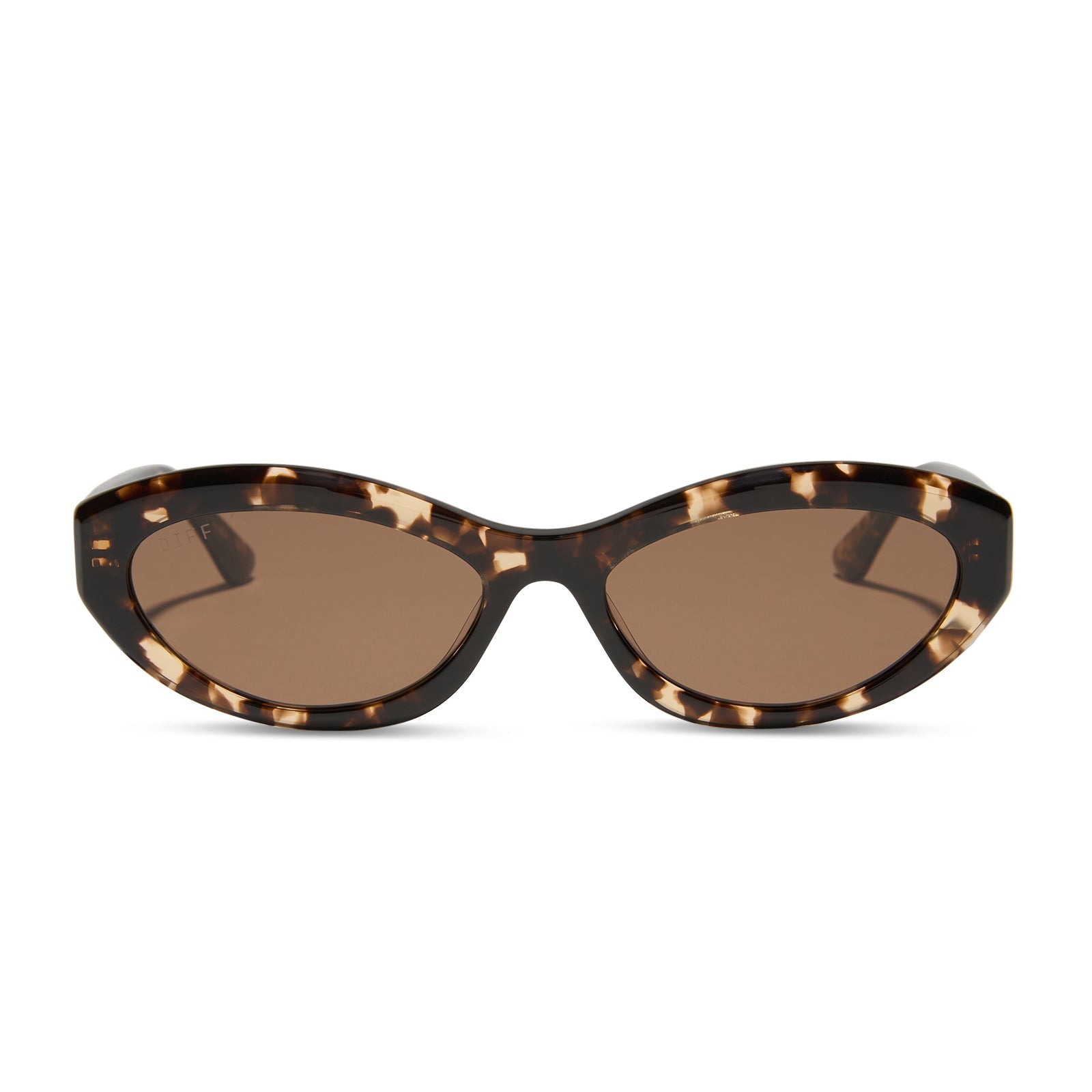 jessie james decker x diff eyewear featuring the dolce bella oval sunglasses with a espresso tortoise frame and brown lenses front view
