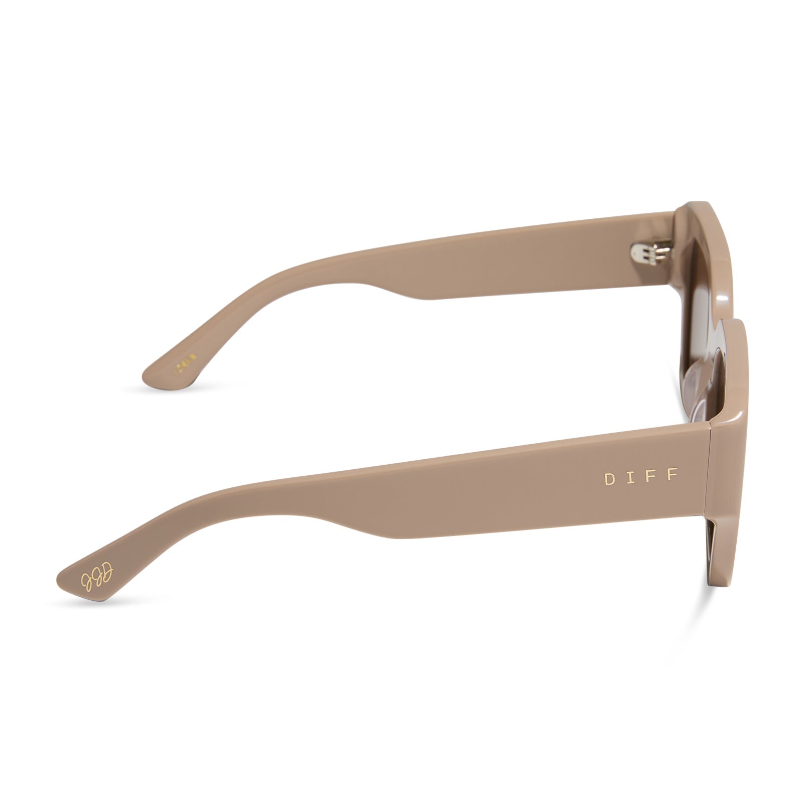 jessie james decker x diff eyewear featuring the loren square sunglasses with a almond frame and brown lenses side view