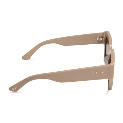 jessie james decker x diff eyewear featuring the loren square sunglasses with a almond frame and brown lenses side view