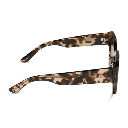 jessie james decker x diff eyewear featuring the loren square sunglasses with a espresso tortoise frame and brown lenses side view
