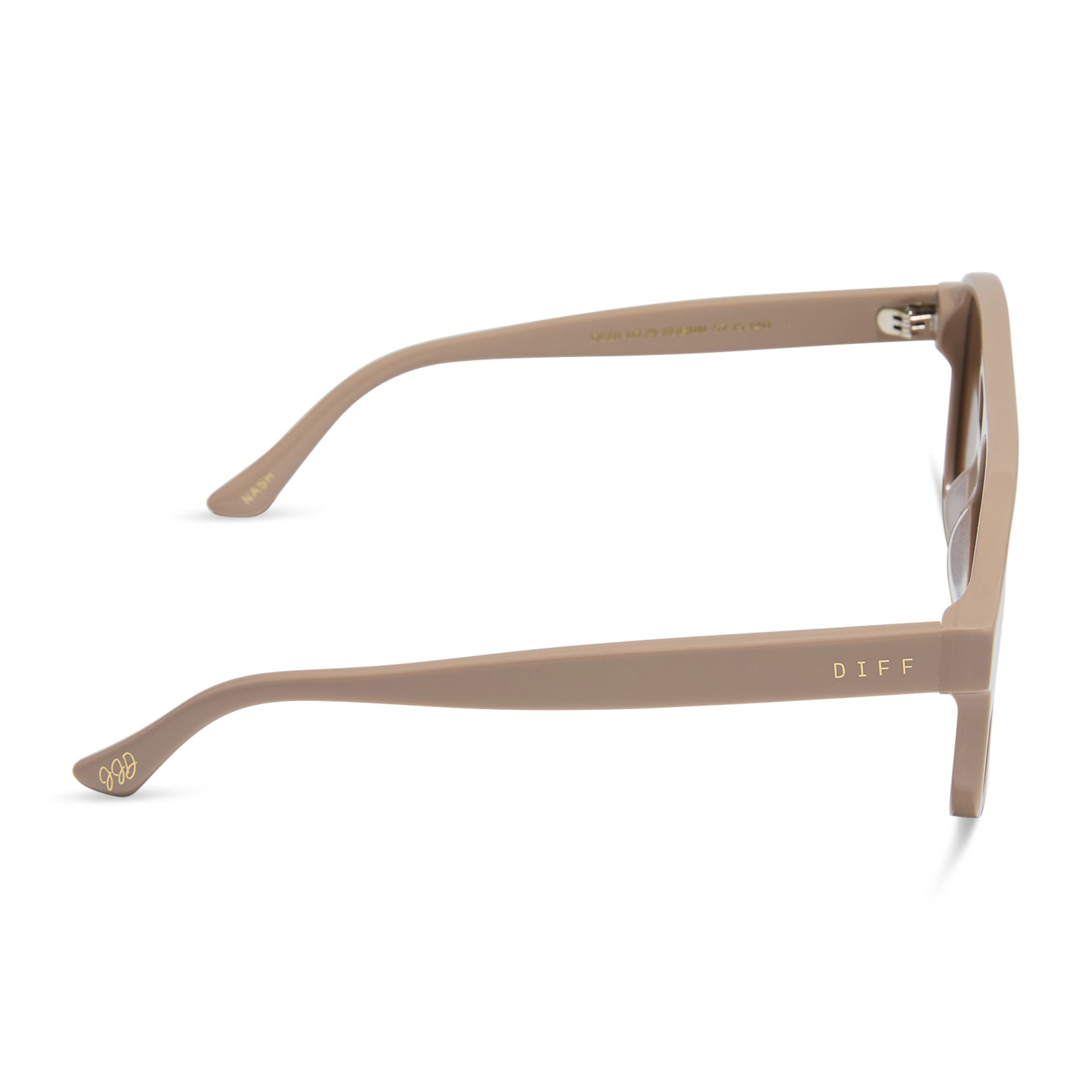 jessie james decker x diff eyewear featuring the nash navigator sunglasses with a almond brown frame and brown lenses side view