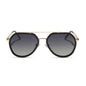 diff eyewear featuring the joey round sunglasses with a black & gold metal frame with grey gradient polarized lenses front view