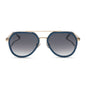 diff eyewear featuring the joey round sunglasses with a clubhouse blue & brushed gold metal frame with grey gradient lenses front view