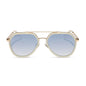 diff eyewear featuring the joey round sunglasses with a courtside ivory & gold metal frame with blue slate gradient flash lenses front view