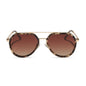 diff eyewear featuring the joey round sunglasses with a espresso tort & gold metal frame with brown gradient polarized lenses front view