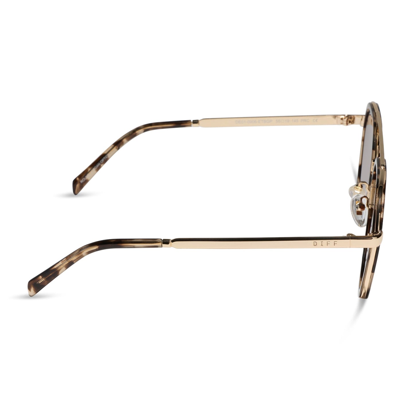diff eyewear featuring the joey round sunglasses with a espresso tort & gold metal frame with brown gradient polarized lenses side view