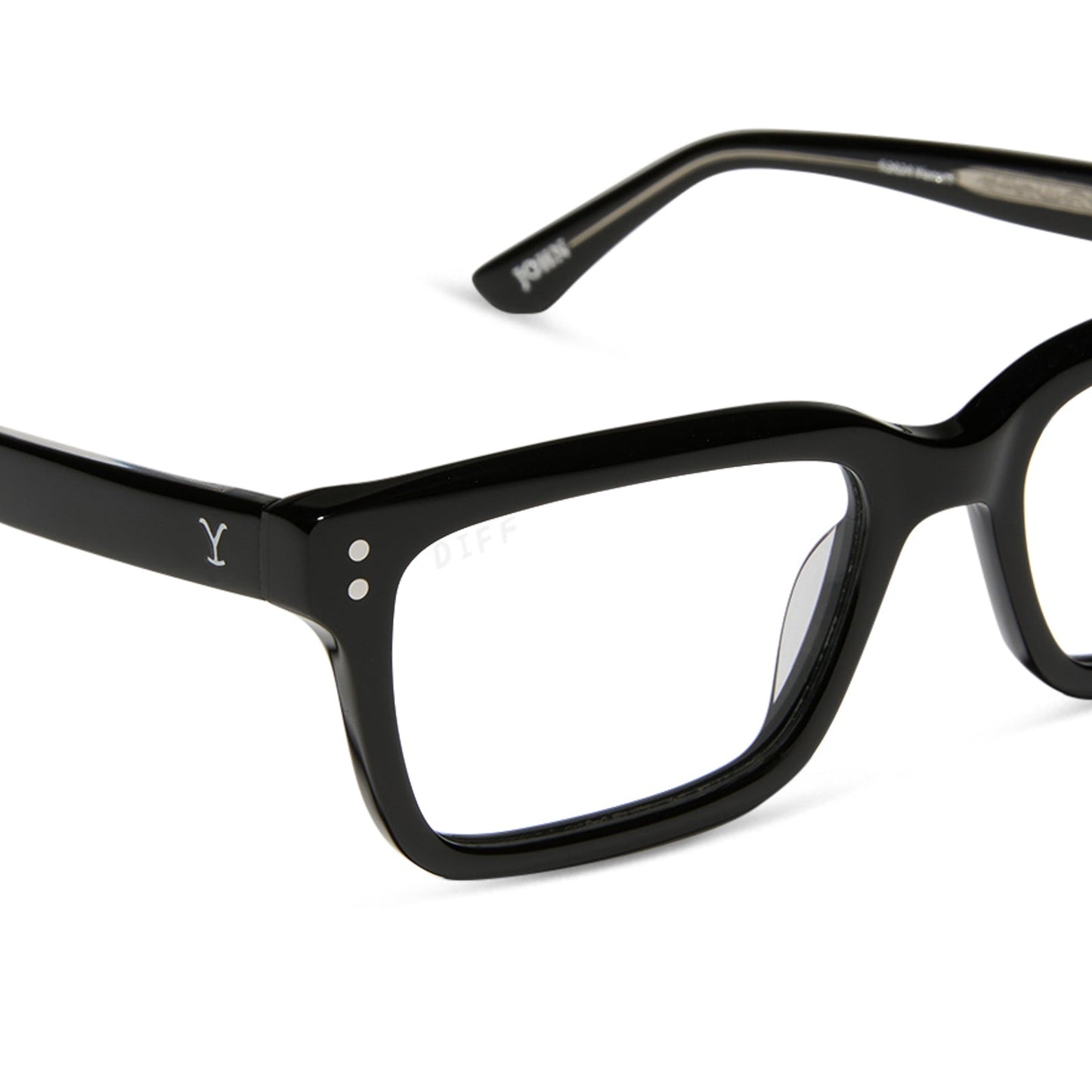 diff eyewear yellowstone john dutton rectangular prescription glasses black frame detailed view