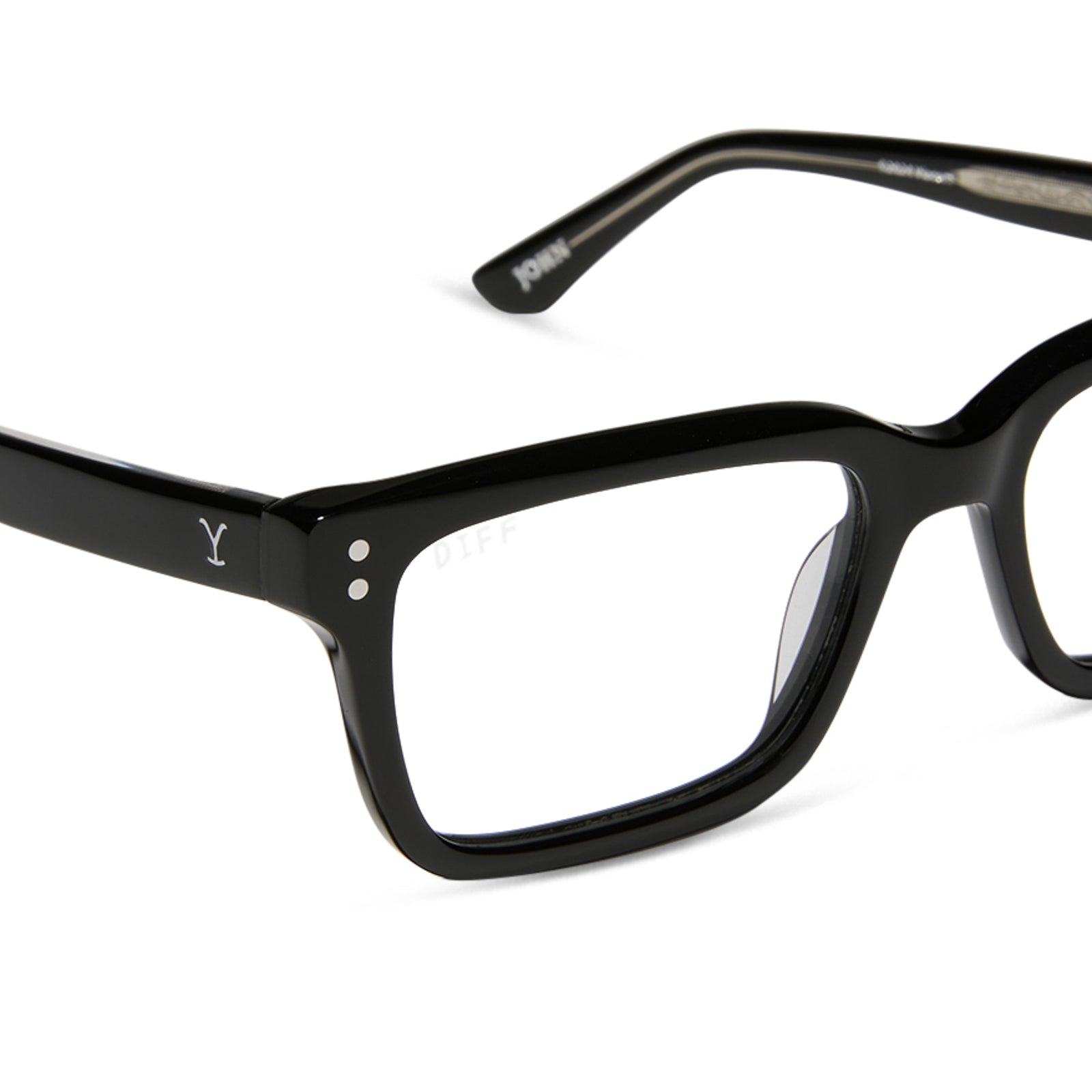 diff eyewear yellowstone john dutton rectangular prescription glasses black frame detailed view