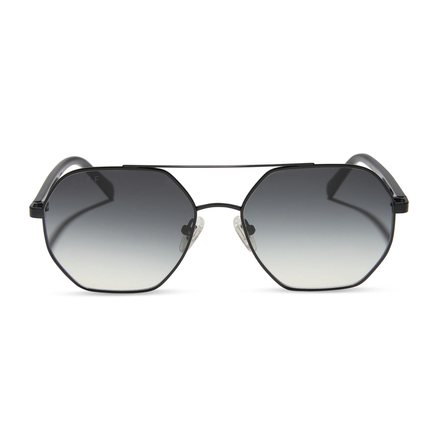 jojo fletcher x diff eyewear joelle navigator sunglasses with a black metal frame and grey gradient polarized lenses front view