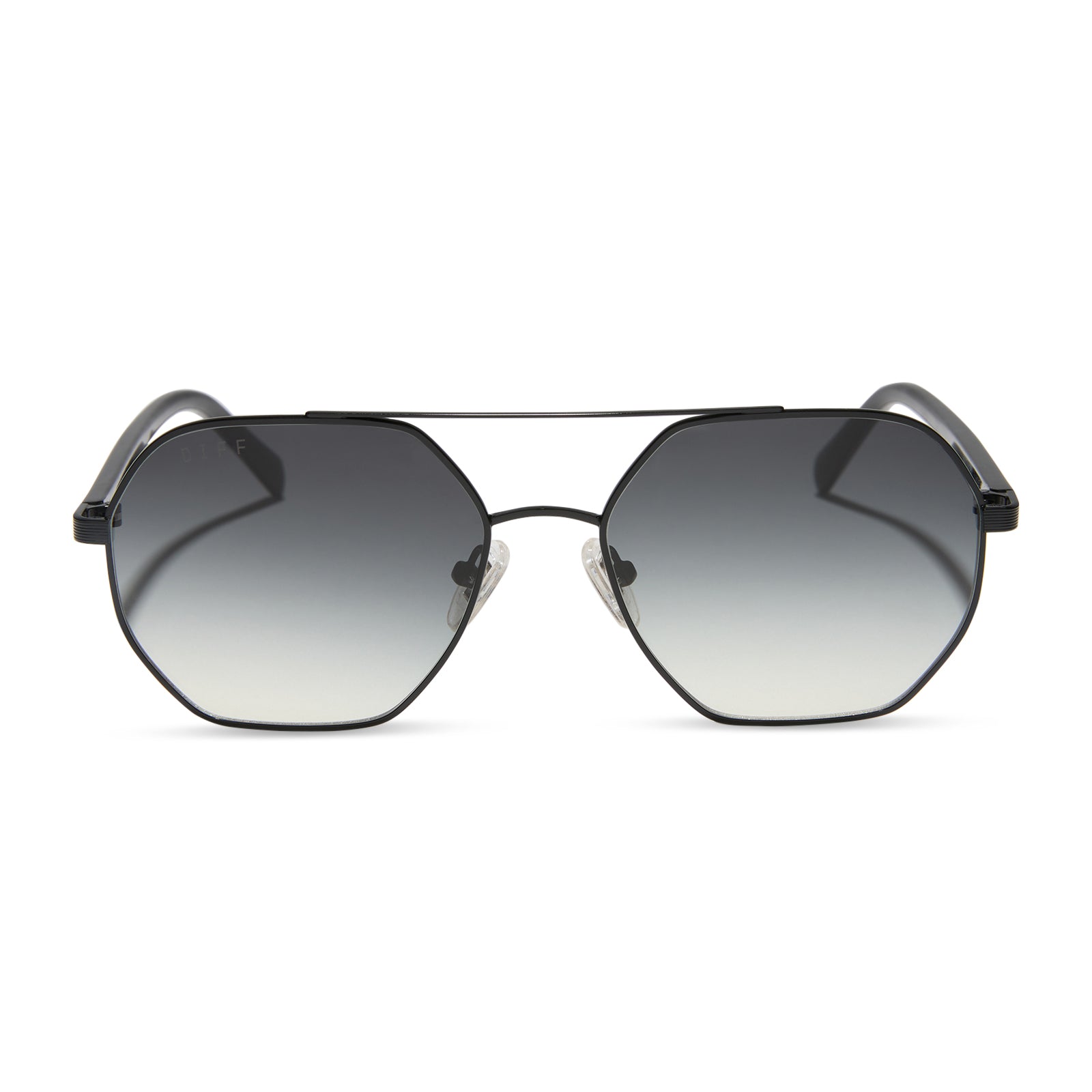 jojo fletcher x diff eyewear joelle navigator sunglasses with a black metal frame and grey gradient polarized lenses front view