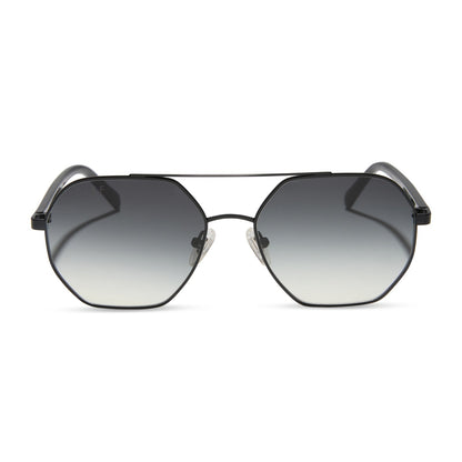 jojo fletcher x diff eyewear joelle navigator sunglasses with a black metal frame and grey gradient polarized lenses front view