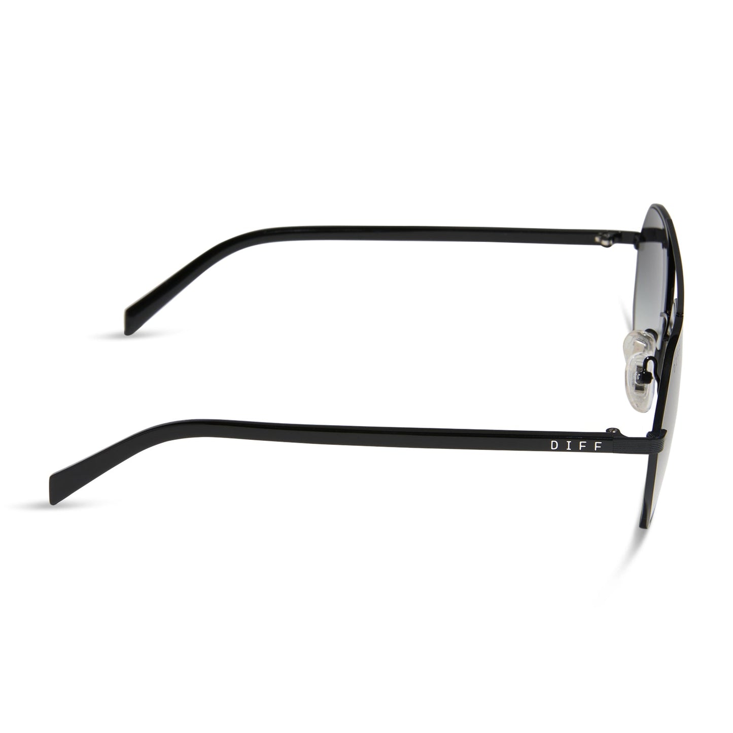 jojo fletcher x diff eyewear joelle navigator sunglasses with a black metal frame and grey gradient polarized lenses side view
