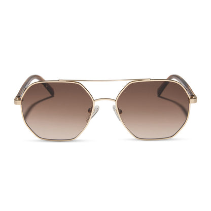 jojo fletcher x diff eyewear joelle navigator sunglasses with a gold metal and horn tortoise temples with brown gradient lenses front view
