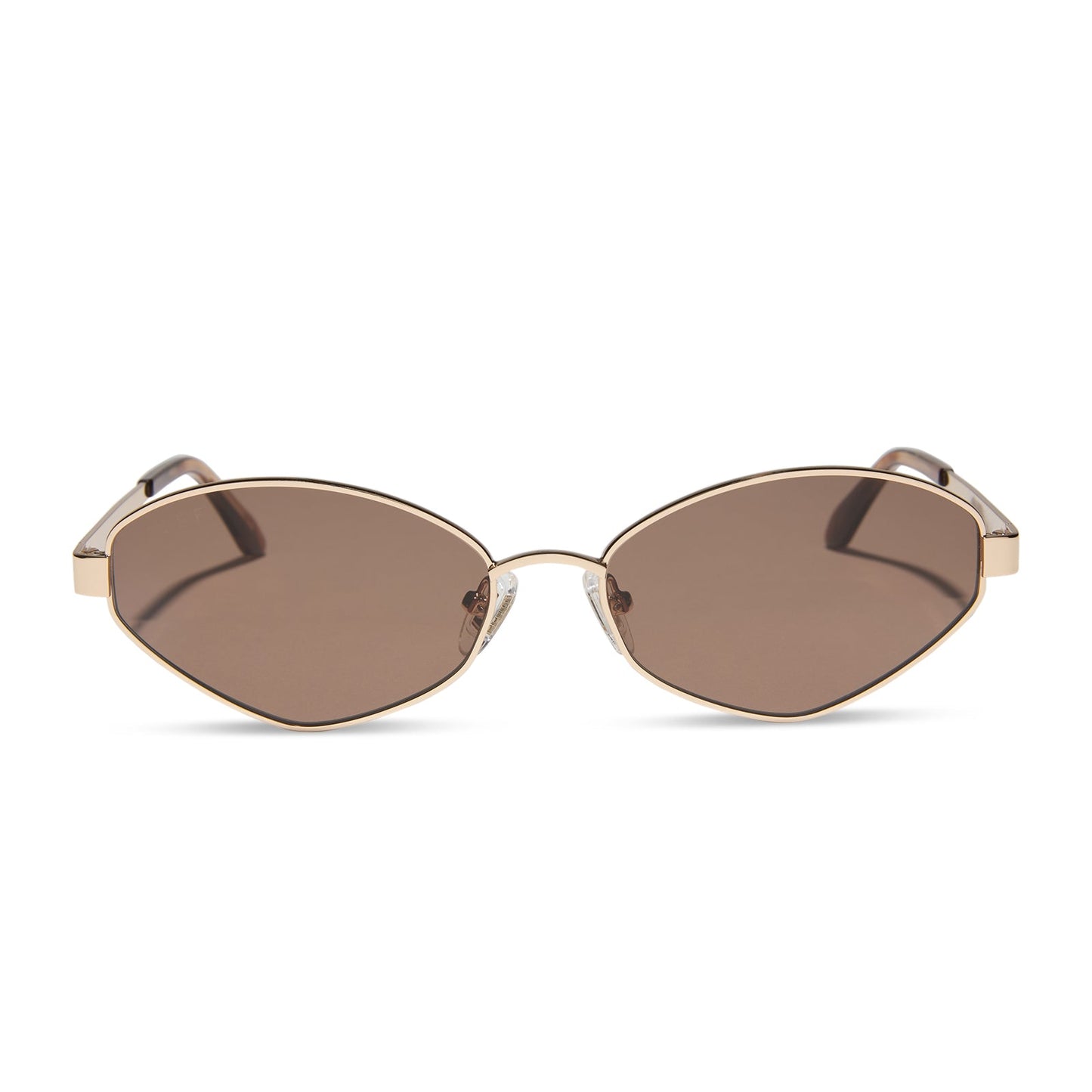 jojo fletcher x diff eyewear jordy cat eye sunglasses with a gold metal frame horn tortoise temples and brown lenses front view