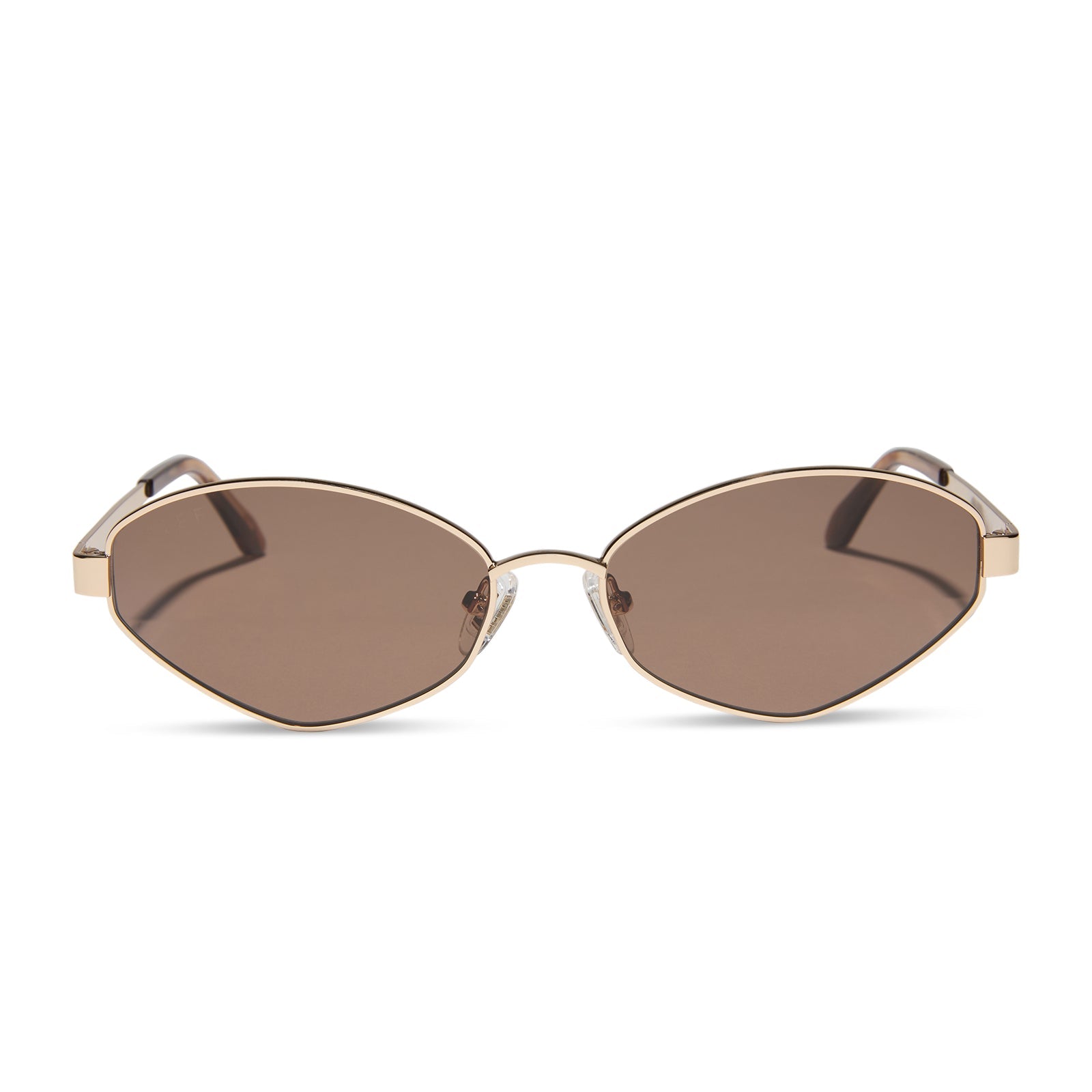 jojo fletcher x diff eyewear jordy cat eye sunglasses with a gold metal frame horn tortoise temples and brown lenses front view
