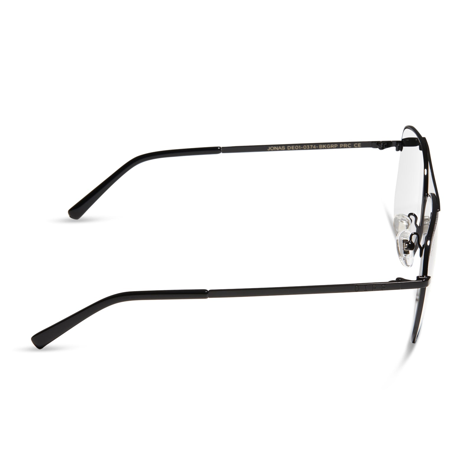 diff eyewear jonas aviators blue light technology glasses in a black frame side view