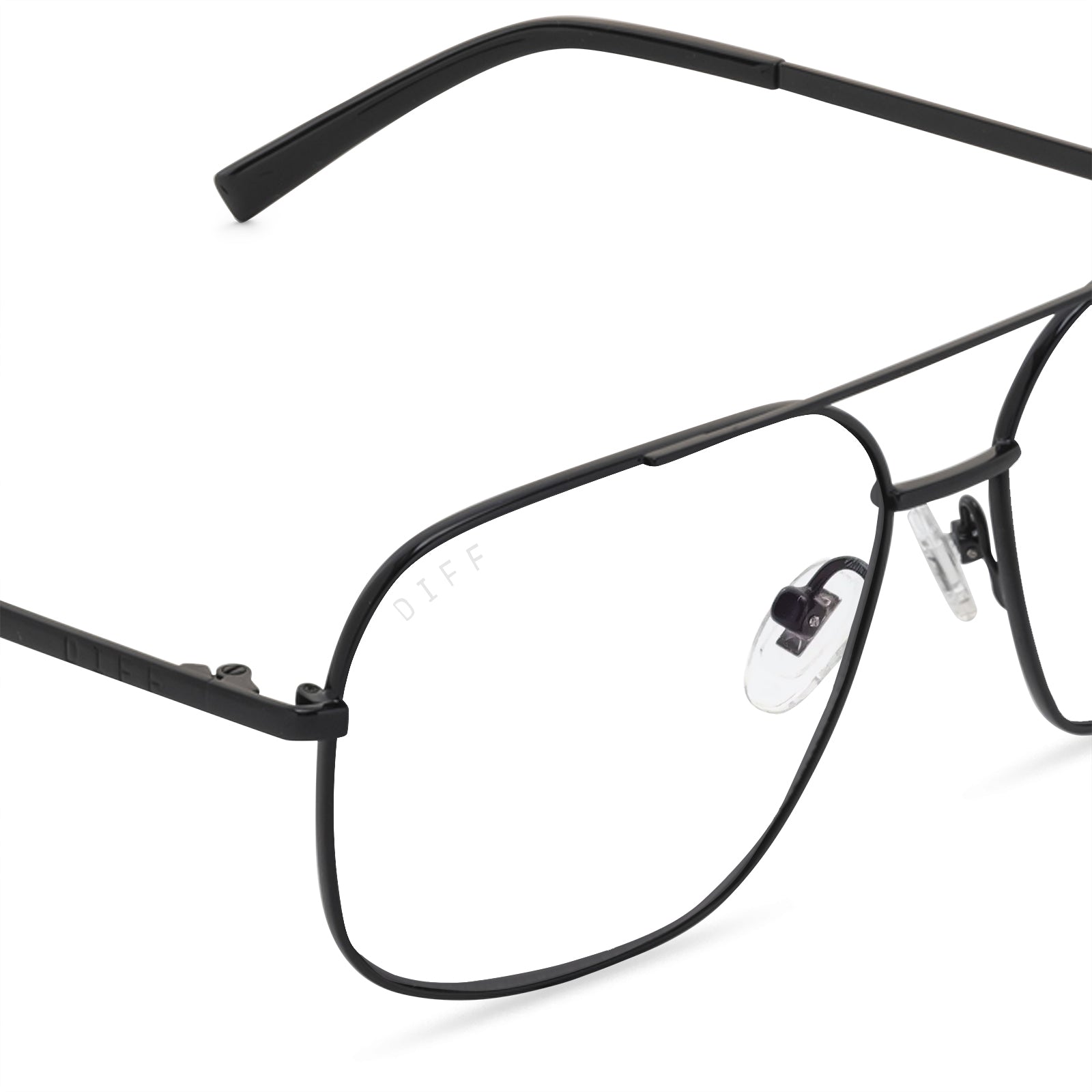 diff eyewear jonas aviators blue light technology glasses in a black frame detailed view