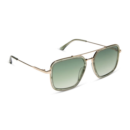 diff eyewear featuring the jordan navigator sunglasses with a cool matcha green frame and cool matcha gradient lenses angled view