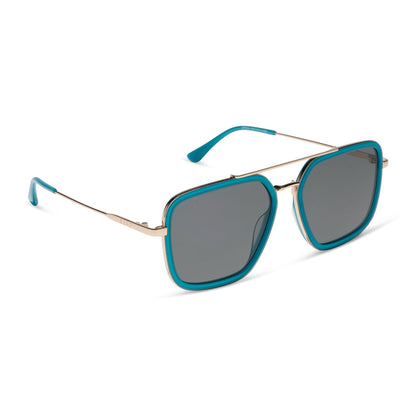diff eyewear featuring the jordan navigator sunglasses with a dark teal frame and grey polarized lenses angled view