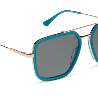 diff eyewear featuring the jordan navigator sunglasses with a dark teal frame and grey polarized lenses detailed view