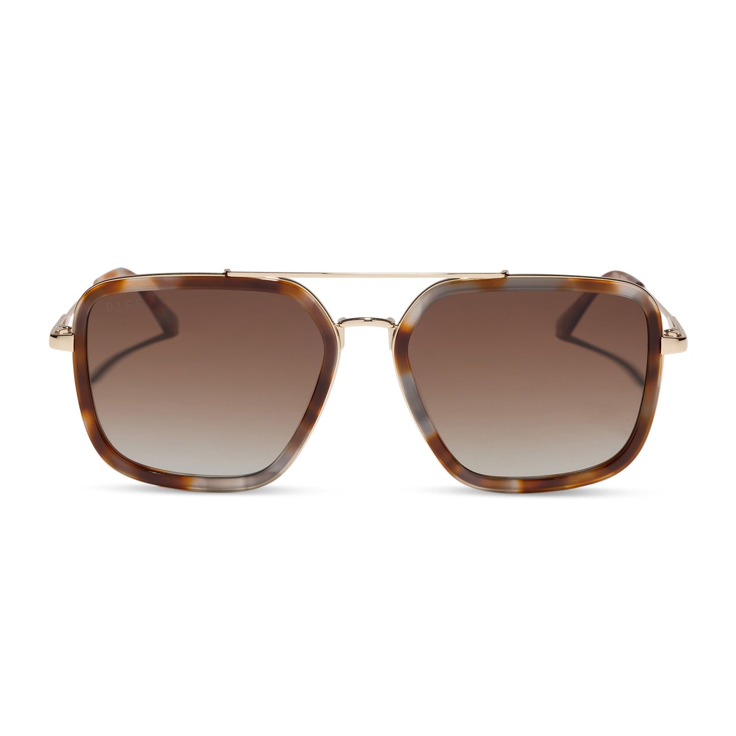 diff eyewear jordan navigator sunglasses with a dove tortoise brown frame, gold temples, and brown gradient polarized lenses front view