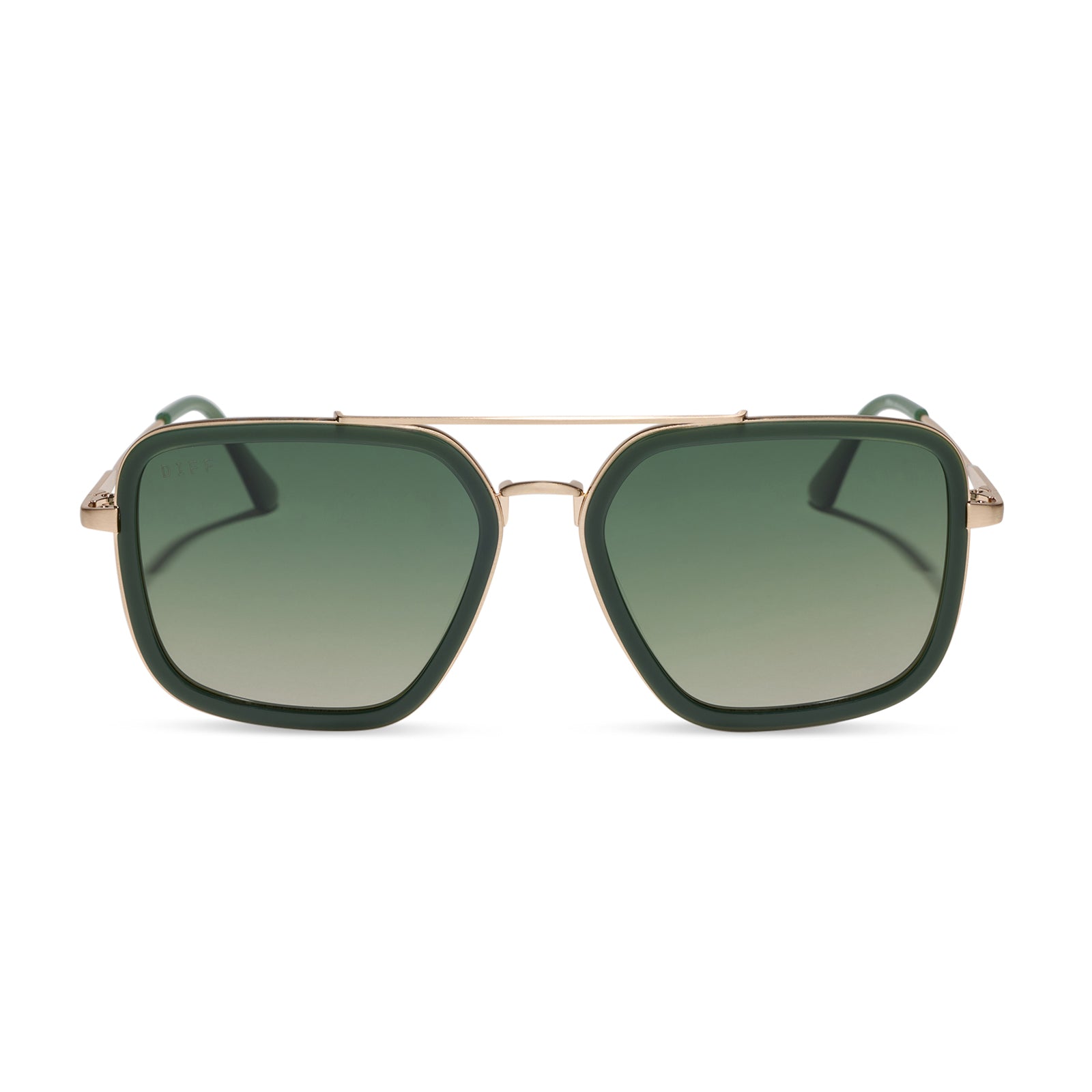 diff eyewear featuring the jordan navigator sunglasses with a fairway green and gold metal frame with aloe green gradient polarized lenses front view