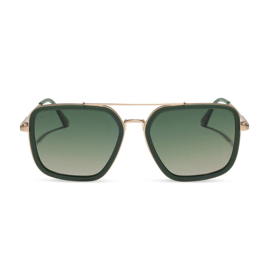 diff eyewear featuring the jordan navigator sunglasses with a fairway green and gold metal frame with aloe green gradient polarized lenses front view