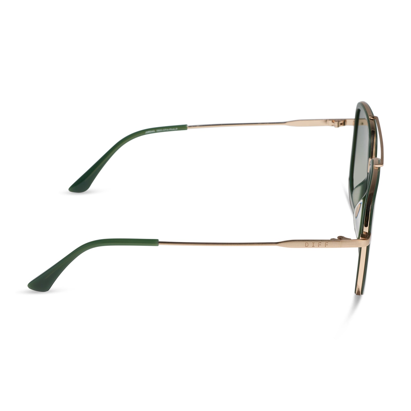diff eyewear featuring the jordan navigator sunglasses with a fairway green and gold metal frame with aloe green gradient polarized lenses side view