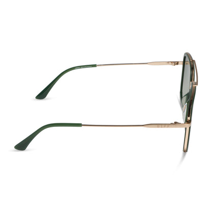 diff eyewear featuring the jordan navigator sunglasses with a fairway green and gold metal frame with aloe green gradient polarized lenses side view