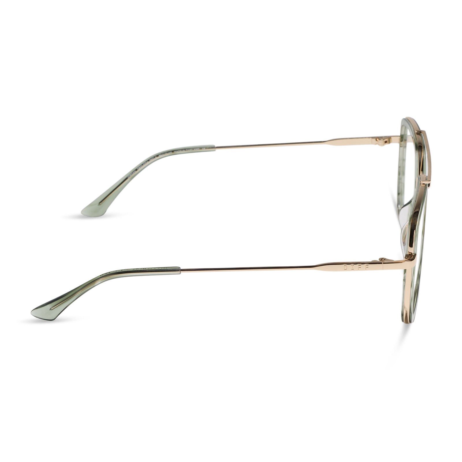 diff eyewear featuring the jordan navigator glasses with a match and gold frame side view